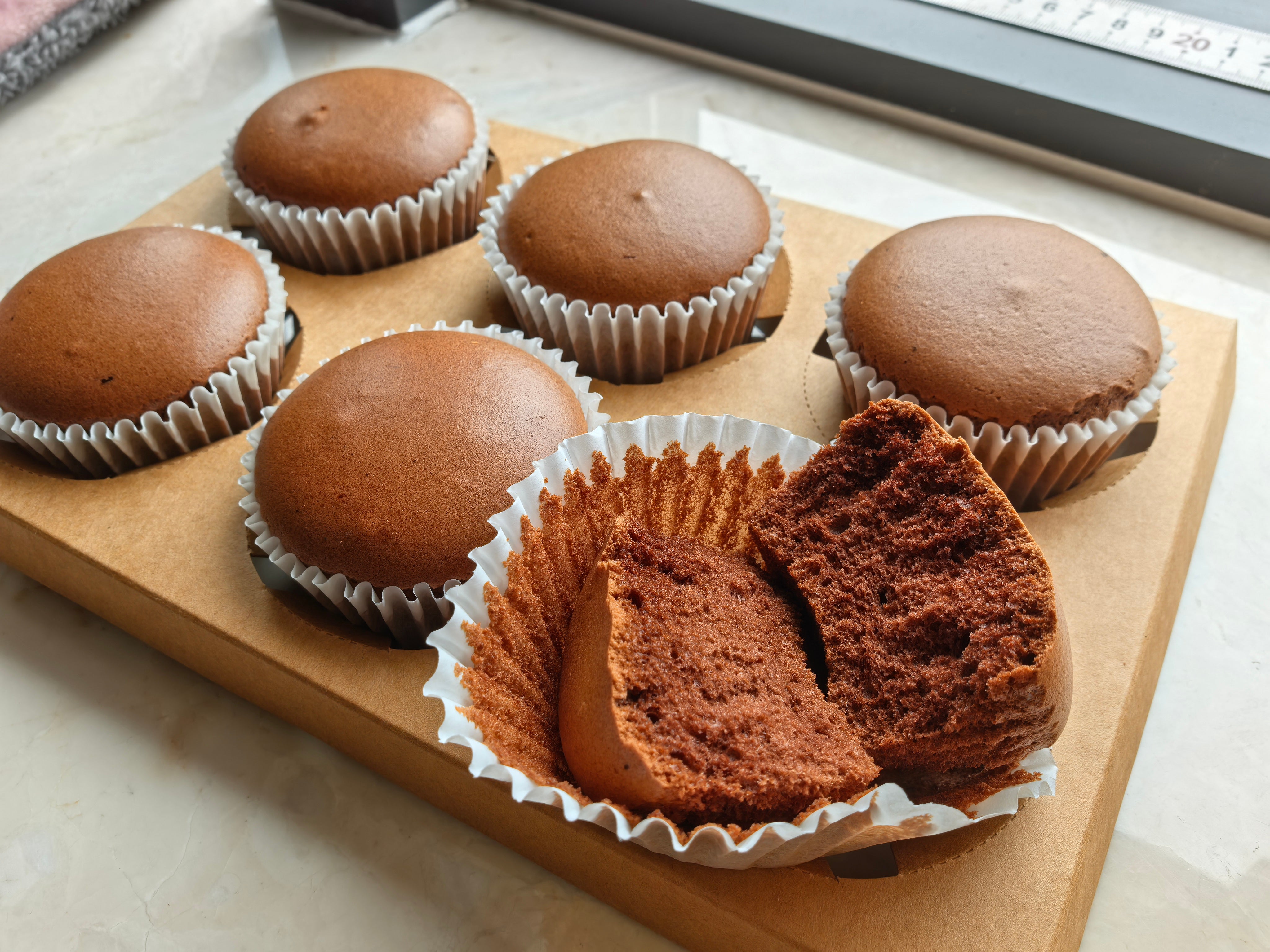 Six Cocoa Chiffon Cupcakes